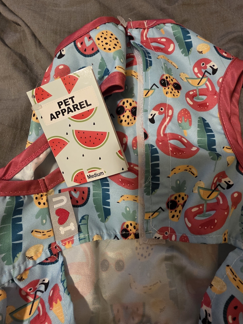 Cute Flamingo & Fruit Dog Tee - Blue & Pink